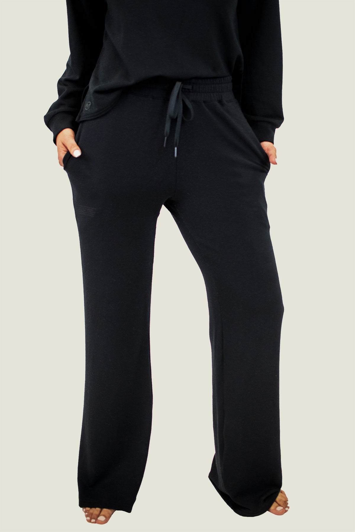 ociasoft loft lounge pant in obsidian black brushed micro modal, front