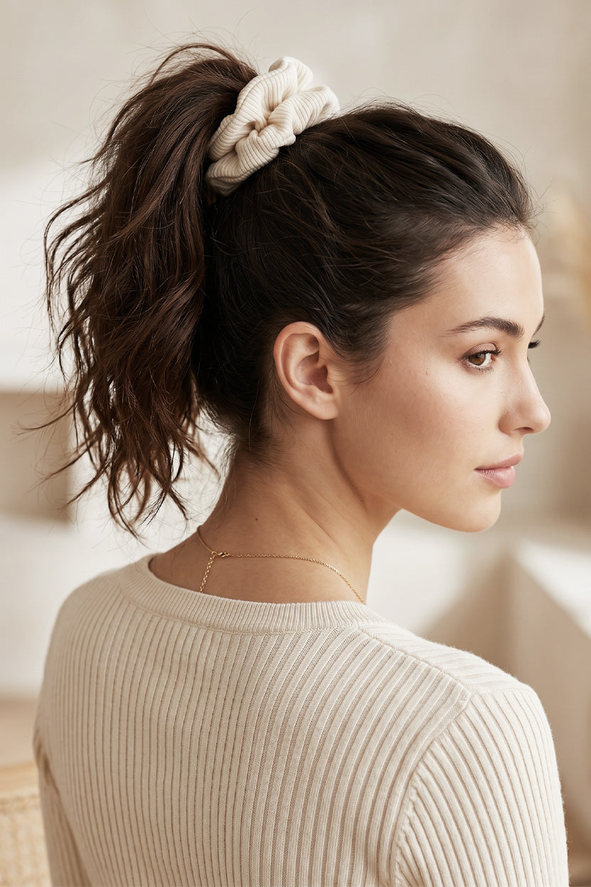 ociasoft ribbed modal scrunchie in sand beige