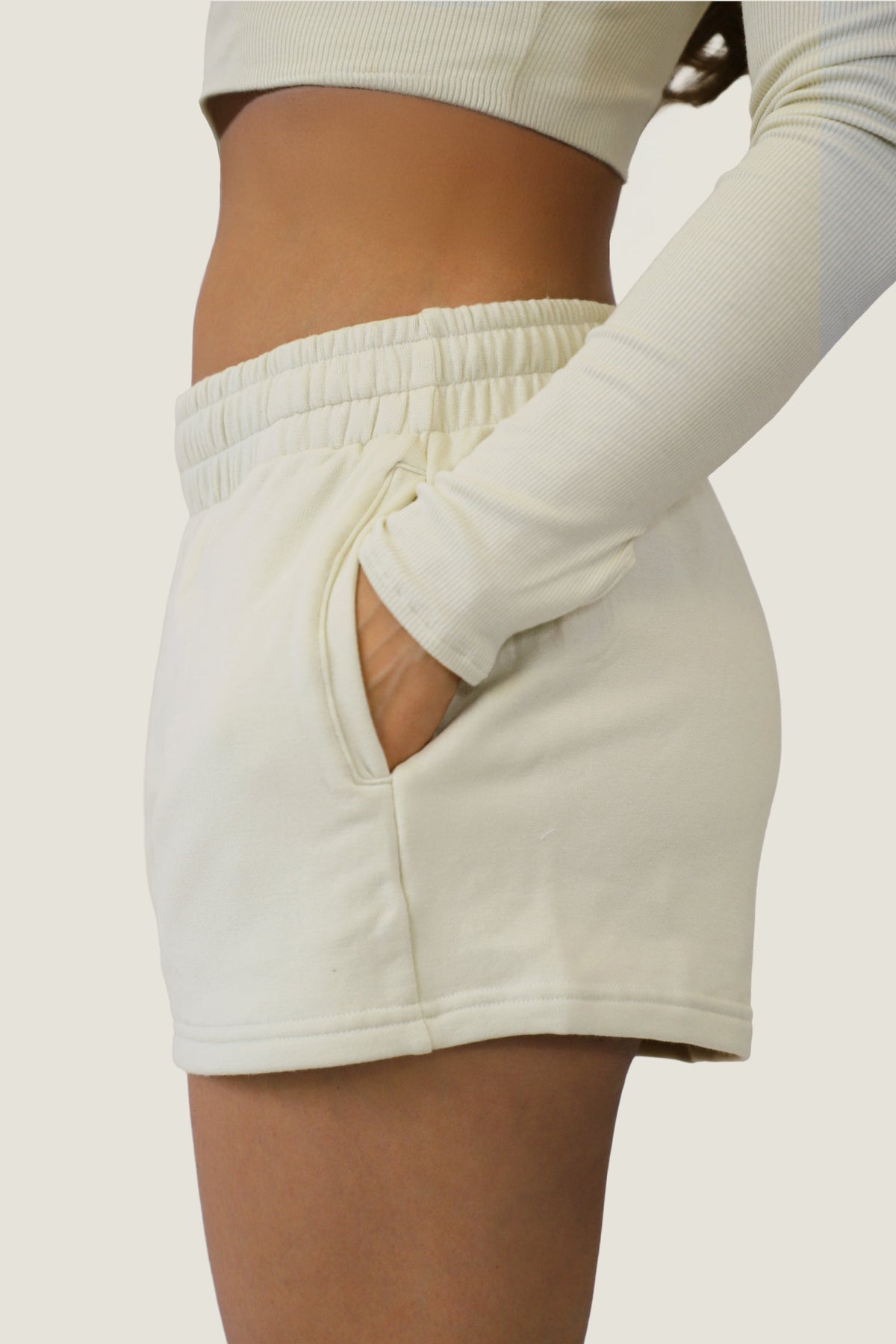 ociasoft loft lounge shorts in sand beige brushed micro modal, detail