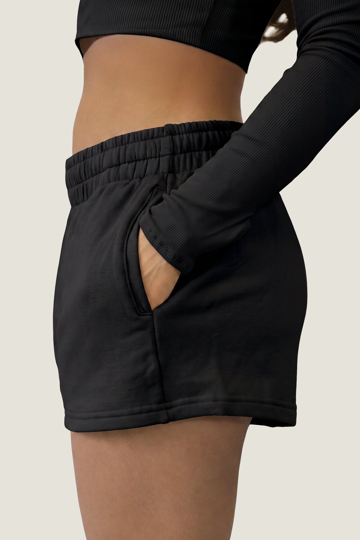 ociasoft loft lounge shorts in obsidian black brushed micro modal, detail