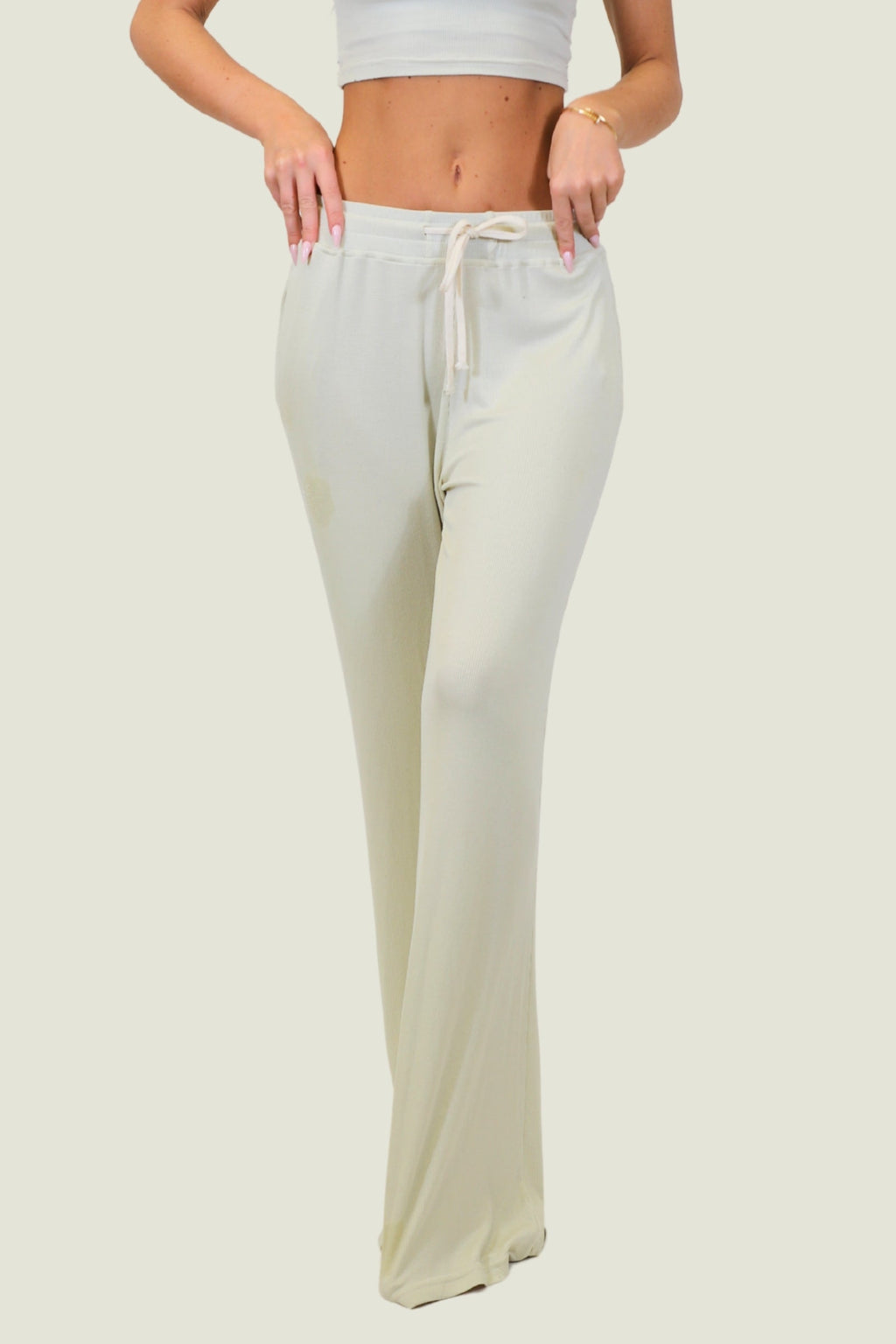 ociasoft ribbed modal lounge pant in sand beige, front